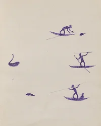 Aboriginals Spearing Turtle, Swan and Fish